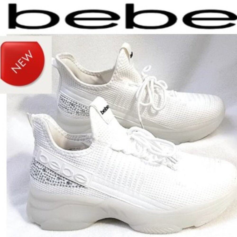 NEW bebe Crystals Sneakers ANALIA Sz 11 WHITE Rhinestones Embellished Luxe Fancy